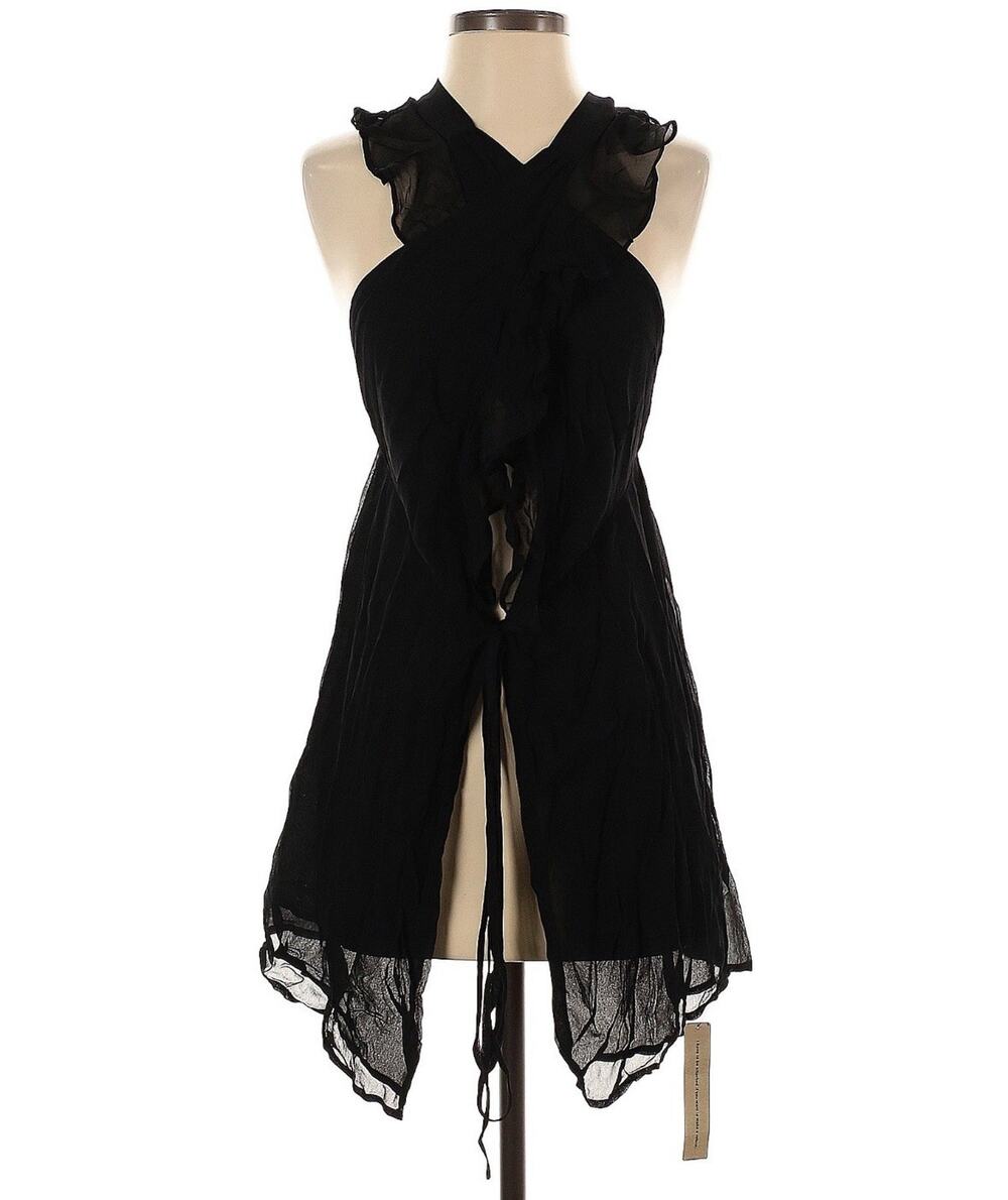 Reformation Wrap Mini Ruffle Racerback Dress Chiffon Black Size Small